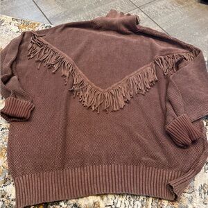 Buckle Chocolate Brown Turtleneck Sweater with Fringe